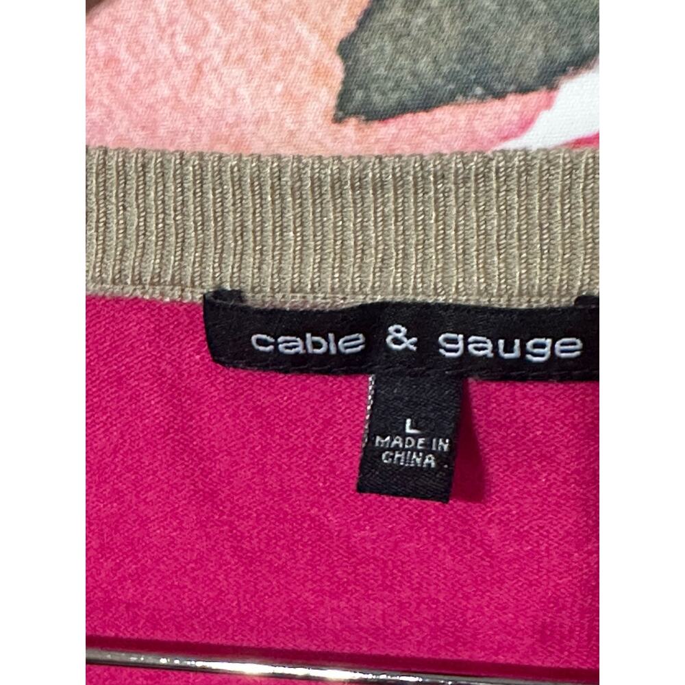 CABLE & GAUGE Pullover Lightweight Block Sweater Sz L Pink & Black 3/4 Sleeve - Picture 4 of 4